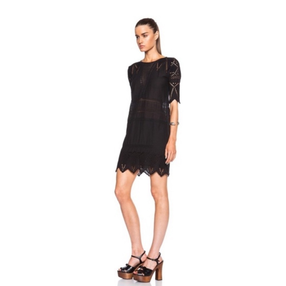 Ulla Johnson 1/2 Sleeve Lupe Eyelet Lace Detail Black Mini Dress Size 4